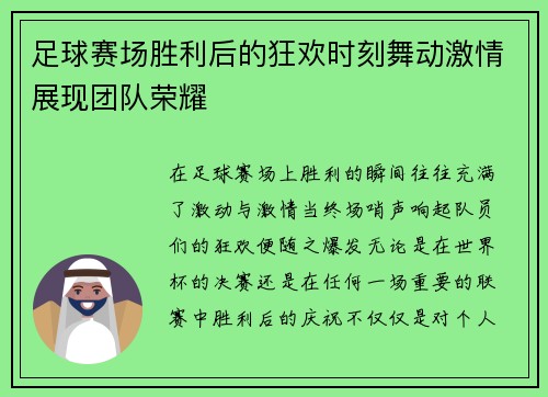 足球赛场胜利后的狂欢时刻舞动激情展现团队荣耀
