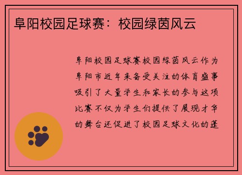 阜阳校园足球赛：校园绿茵风云