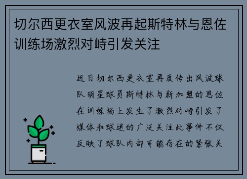 切尔西更衣室风波再起斯特林与恩佐训练场激烈对峙引发关注
