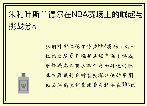 朱利叶斯兰德尔在NBA赛场上的崛起与挑战分析